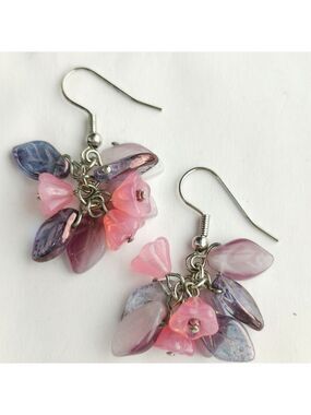 VINTAGE Czech beaded  cluster earrings purple